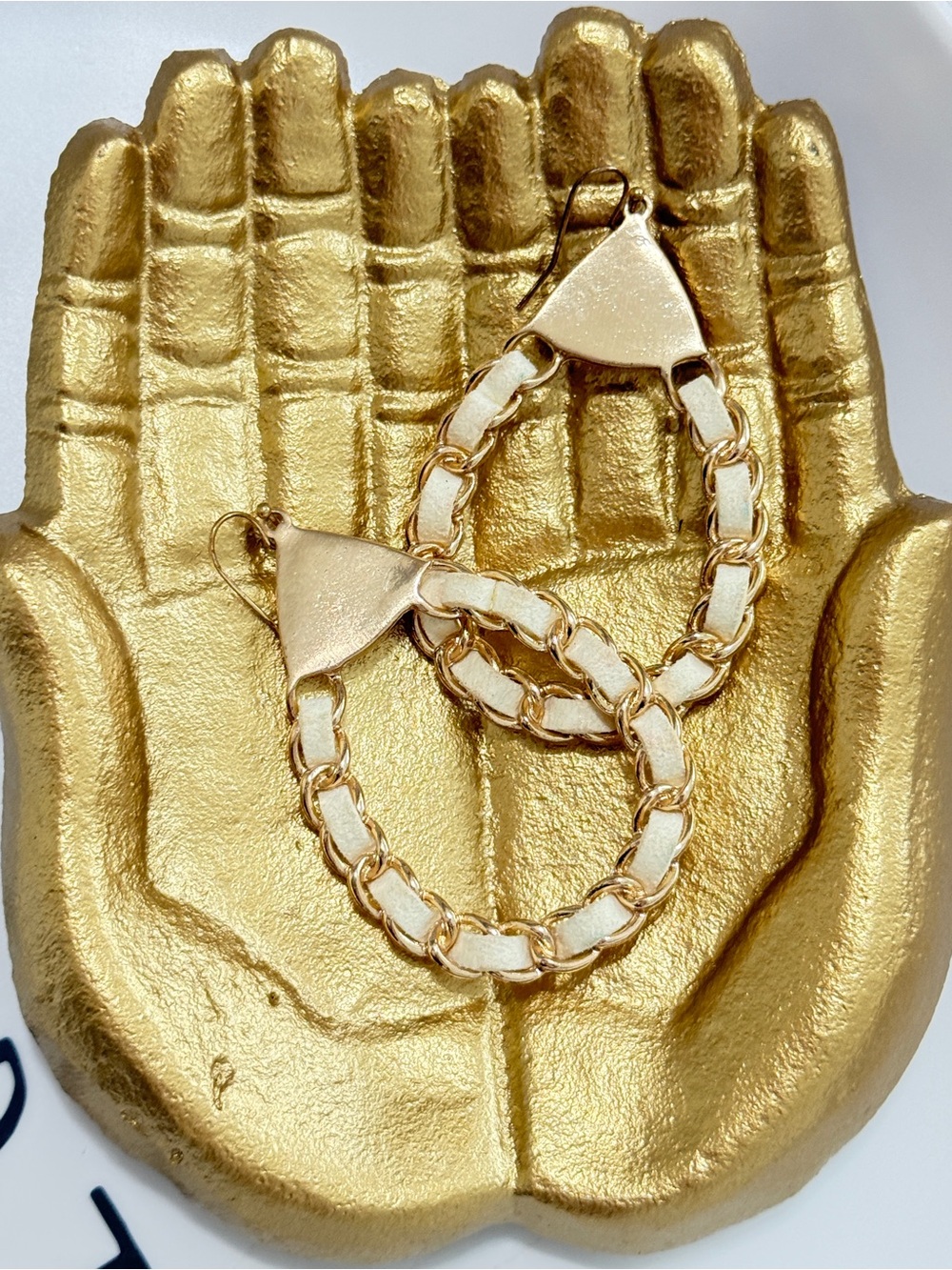 Elegant Gold and Cream Hoop Earrings